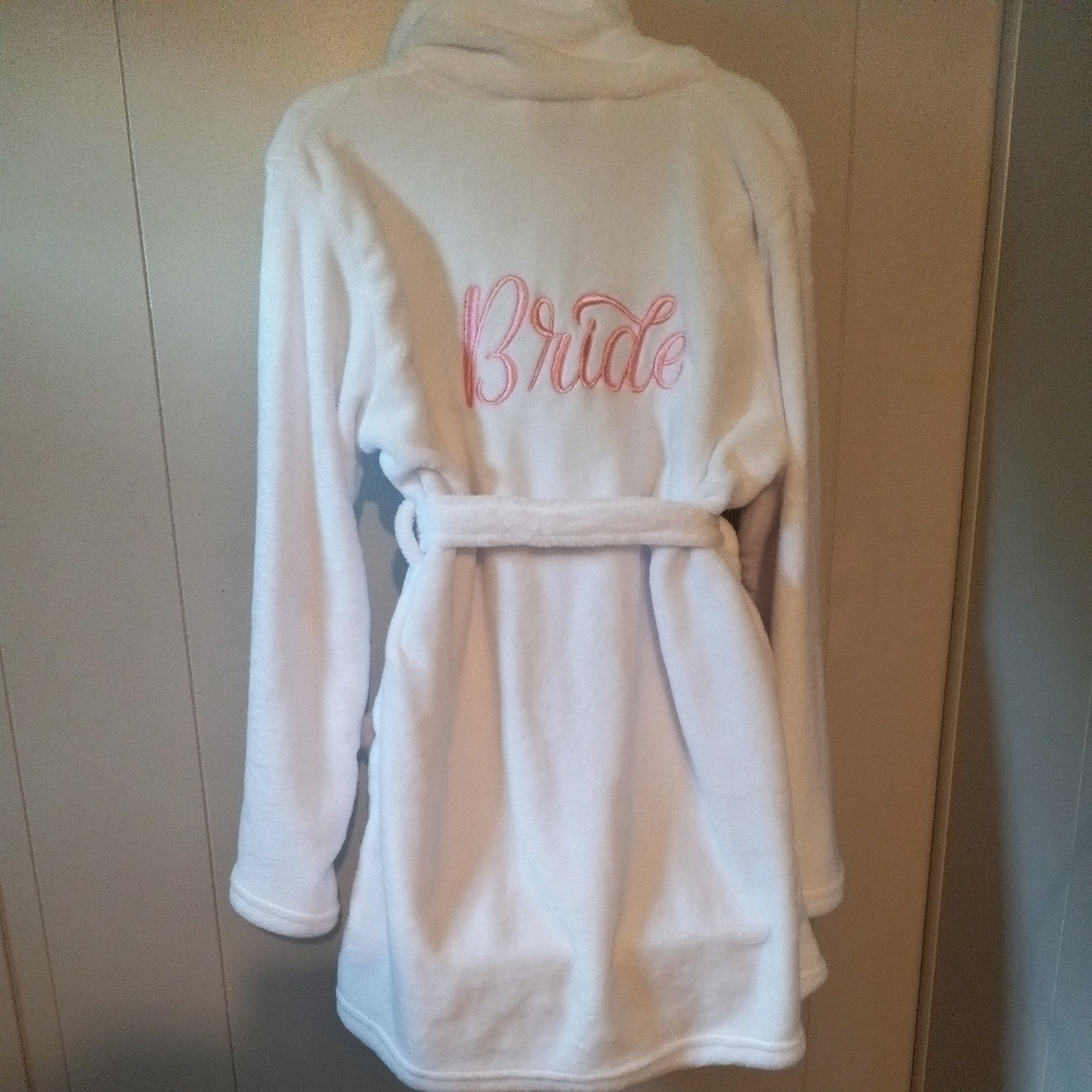 BRIDE Microfleece Heavy Spa Bath Robe M White Pockets Sash Cynthia Rowley